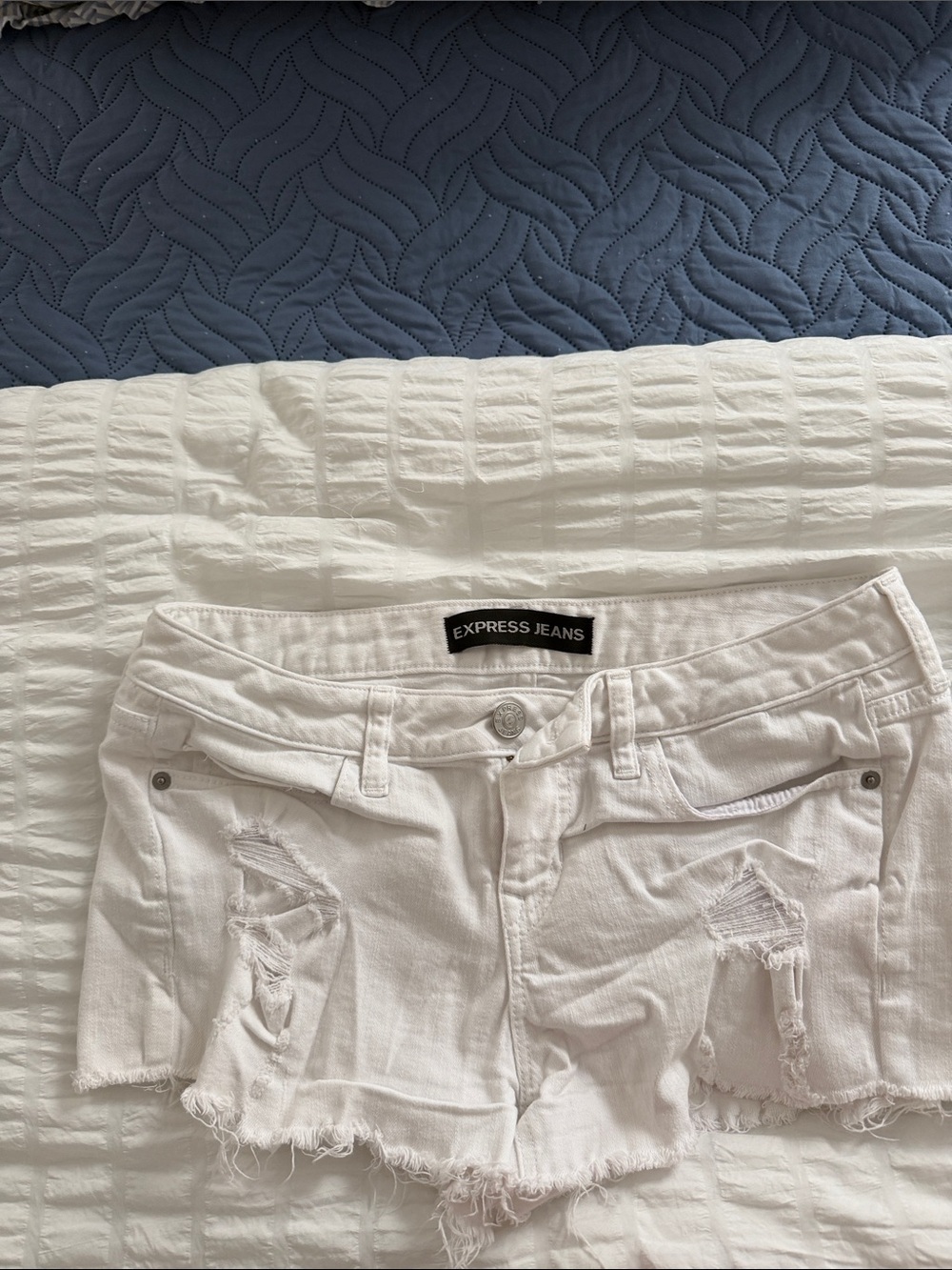Express White Distressed Denim Cutoff Shorts